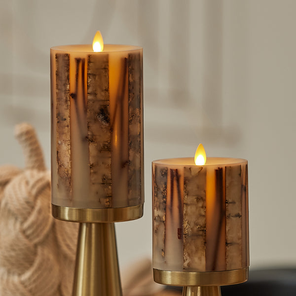 Luminara Ivory Embedded Birch And Twigs Flameless Candle Pillar