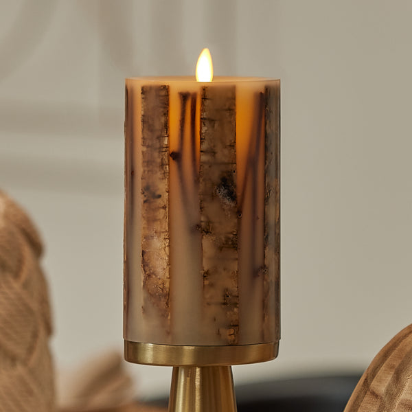 Luminara Ivory Embedded Birch And Twigs Flameless Candle Pillar