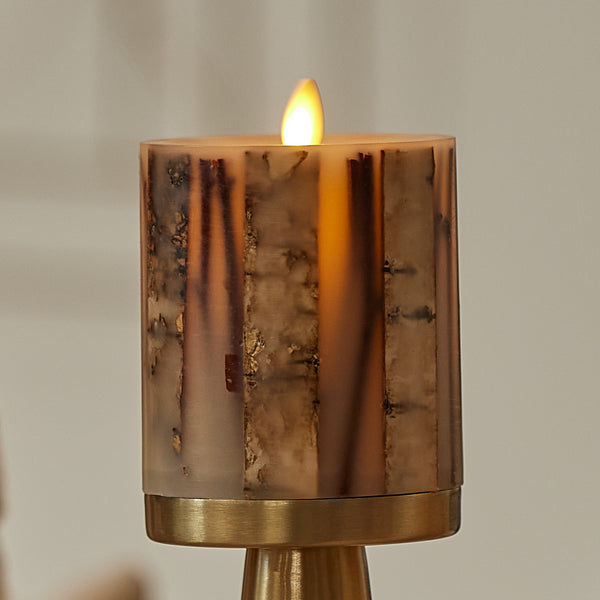 luminara Ivory Embedded Birch and Twigs Flameless Candle Pillar