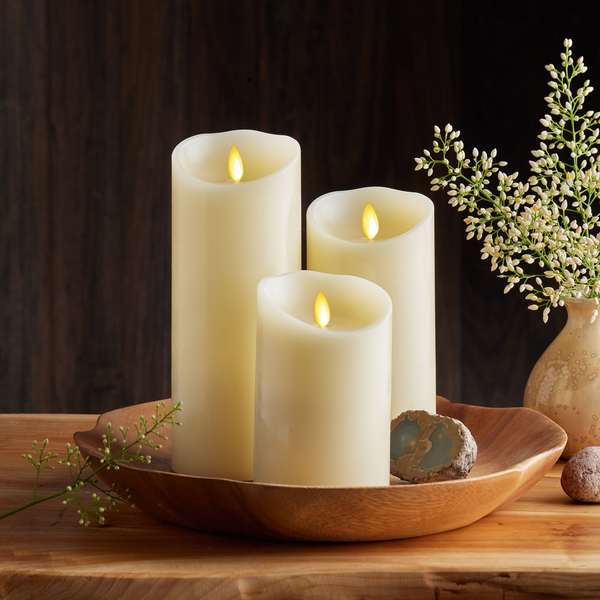 Luminara Ivory Flameless Candle Pillar - Scallop Top - 3.5" Width