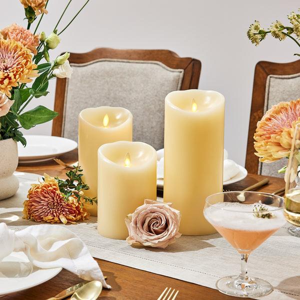 Luminara Ivory Flameless Candle Pillar -Scallop Top - 4" Width