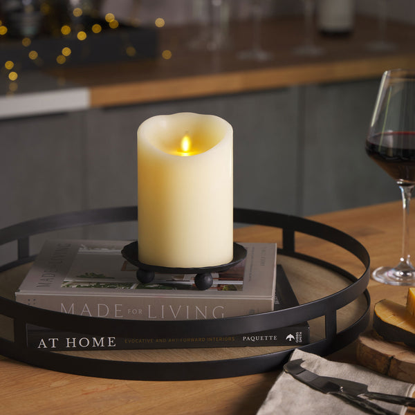 luminara Ivory Flameless Candle Pillar -Scallop Top - 4" Width