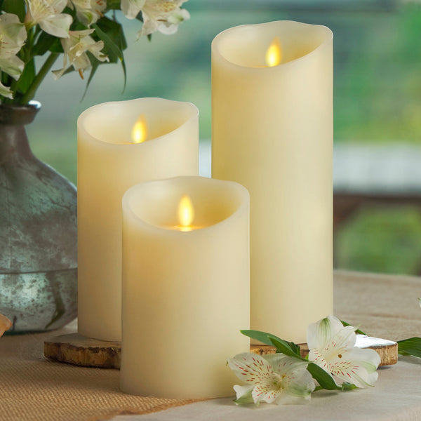 Luminara Ivory Flameless Candle Pillar - Scallop Top Vanilla Scented - 3.5” Width