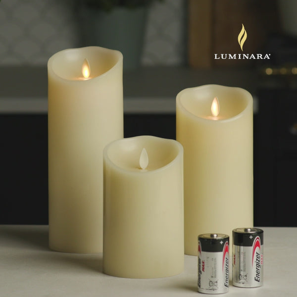 Luminara Ivory Flameless Candle Pillar - Scallop Top Vanilla Scented - 3.5” Width