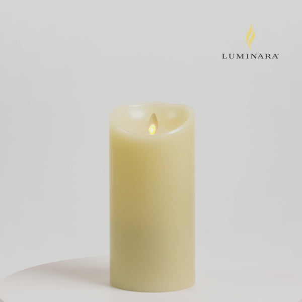 Luminara Ivory Flameless Candle Pillar - Scallop Top Vanilla Scented - 3.5” Width