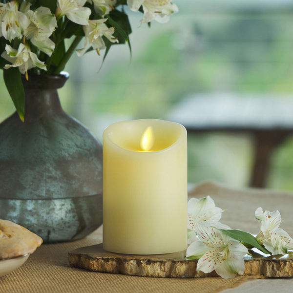 luminara Ivory Flameless Candle Pillar - Scallop Top Vanilla Scented - 3.5” Width