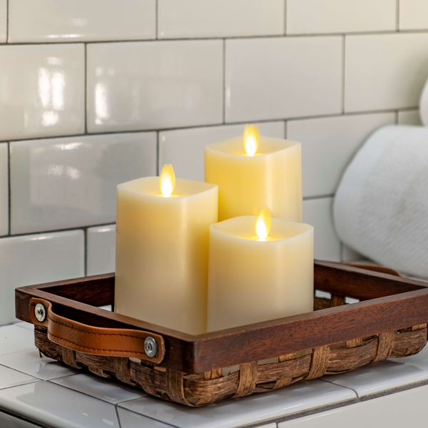 luminara Ivory Flameless Candle Pillars With Remote - Melted Top - Set Of 3