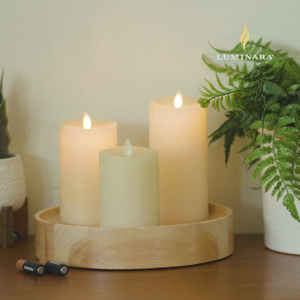 luminara Ivory Flameless Candle Pillars With Remote - Melted Top - Set Of 3