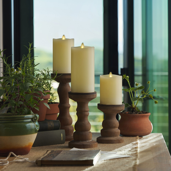 luminara Ivory Flameless Candle Pillars with Remote - Melted Top - Set of 3