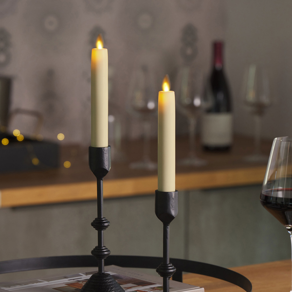Luminara Ivory Flameless Candle Tapers - Flat Top - 6.75" Height - Set Of 2