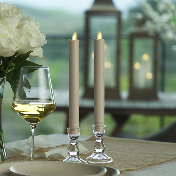 luminara Ivory Flameless Candle Tapers - Melted Top - 9.5" Height - Set of 2