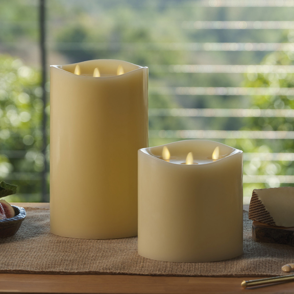Luminara Ivory Flameless Candle Tri-Flame Grand Pillar - Melted Top
