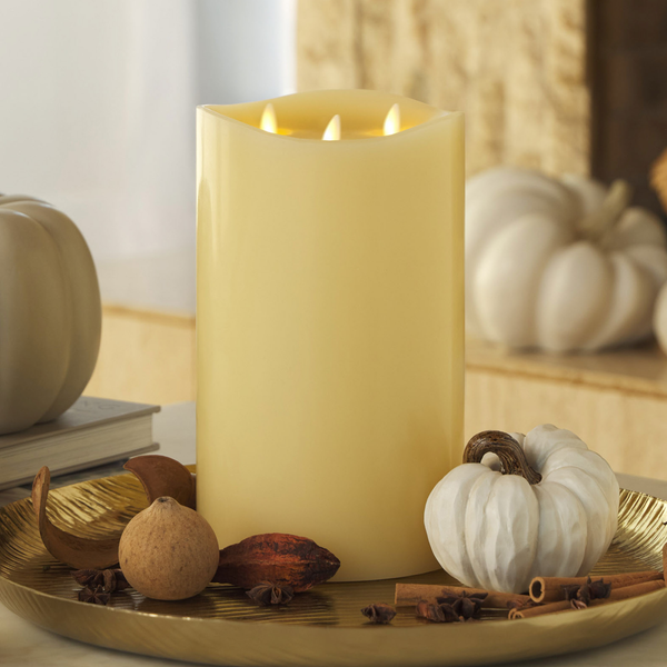 Luminara Ivory Flameless Candle Tri-Flame Grand Pillar - Melted Top
