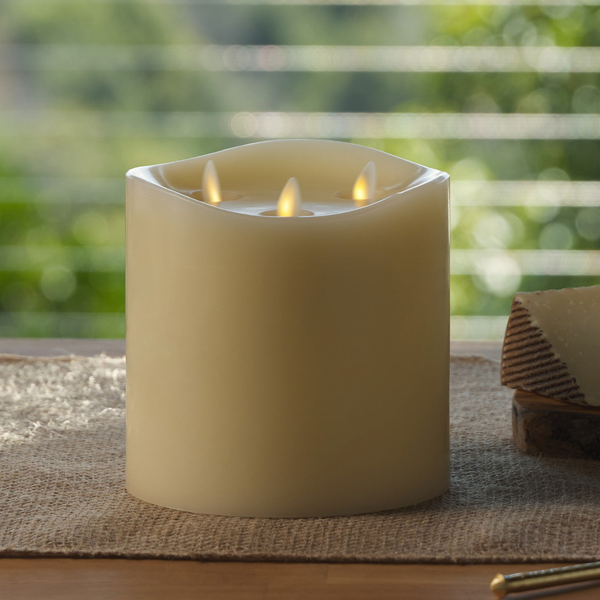 Luminara Ivory Flameless Candle Tri-Flame Grand Pillar - Melted Top