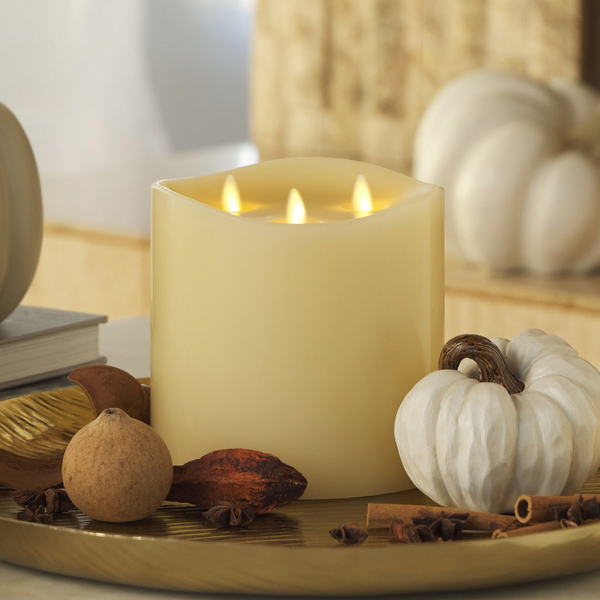 luminara Ivory Flameless Candle Tri-Flame Grand Pillar - Melted Top