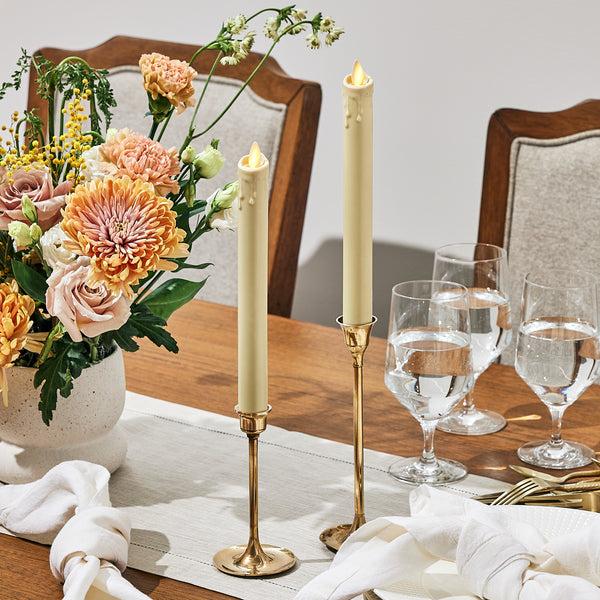 luminara Ivory Wax Drip Flameless Candle Tapers - Scallop Top - Set of 2