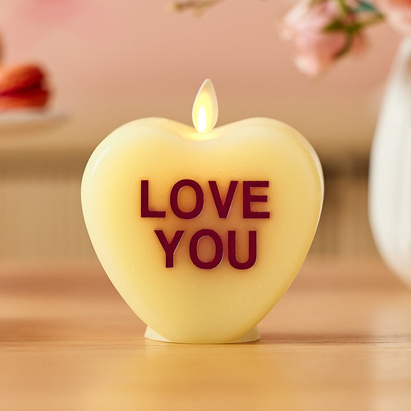 luminara Lemon Chiffon Flameless Candle Candy Heart "LOVE YOU"