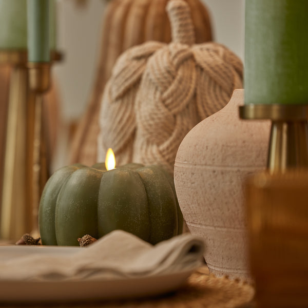 Luminara Loden Green Chalky Flameless Candle Pumpkin