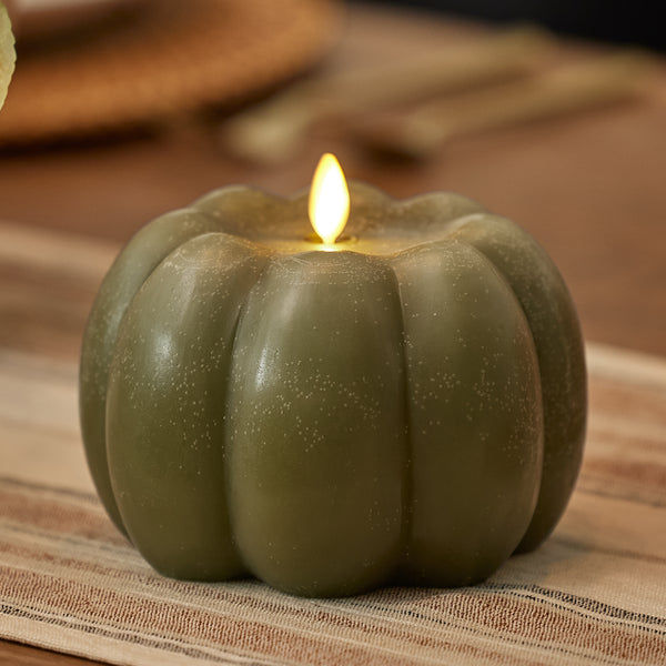 luminara Loden Green Chalky Flameless Candle Pumpkin
