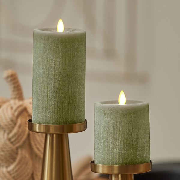 Luminara Loden Green Chalky Linen Flameless Candle Pillar