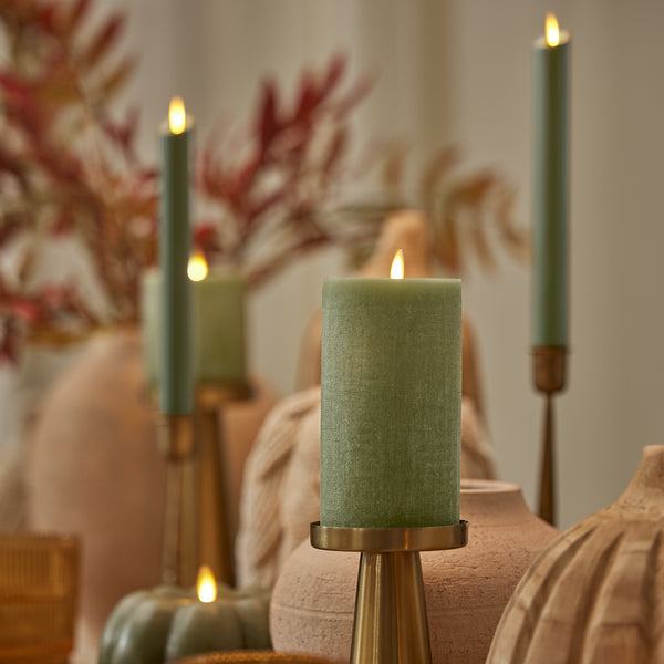 Luminara Loden Green Chalky Linen Flameless Candle Pillar