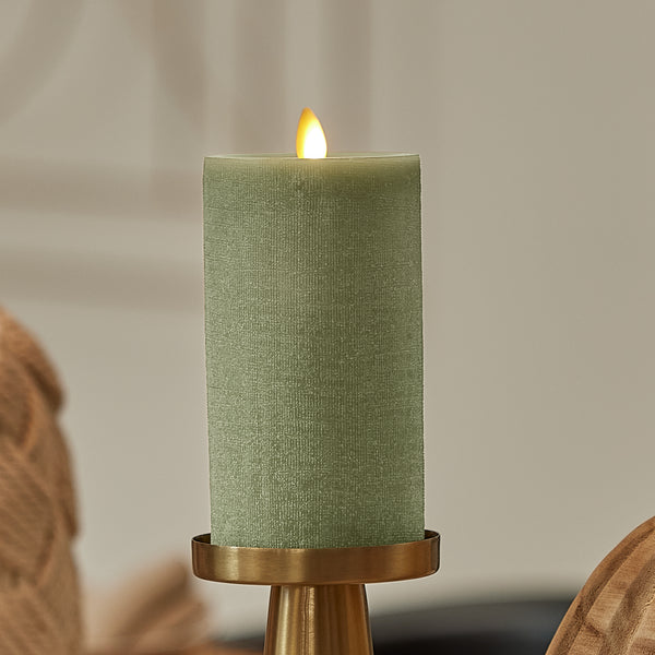 luminara Loden Green Chalky Linen Flameless Candle Pillar