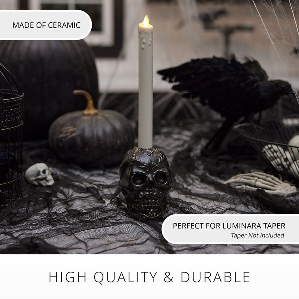 Luminara Black Day Of The Dead Skull Taper Holder