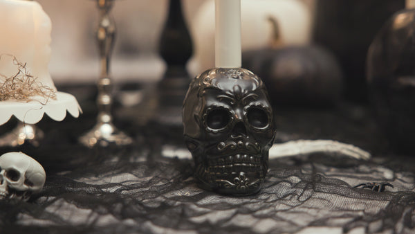 Luminara Black Day Of The Dead Skull Taper Holder