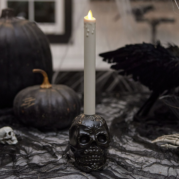 Luminara Black Day Of The Dead Skull Taper Holder
