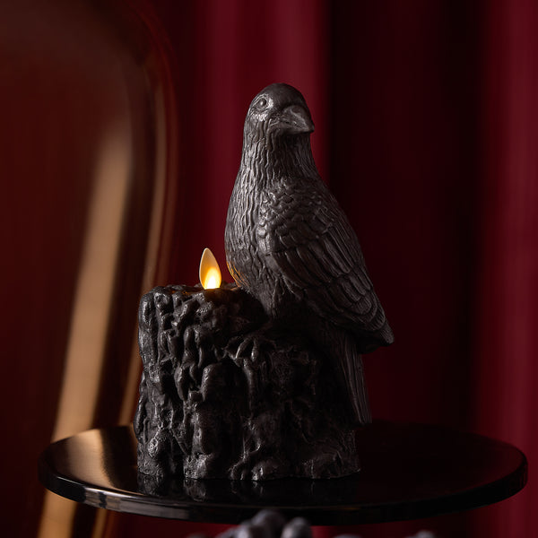 luminara Black Flameless Candle Perching Crow
