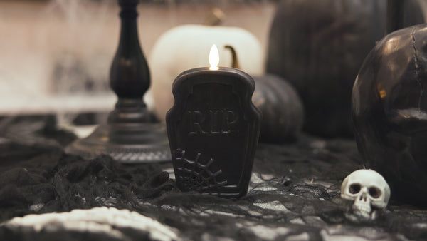 Luminara Black Flameless Candle RIP Tombstone