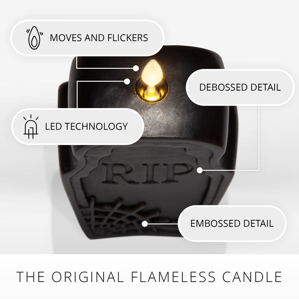 Luminara Black Flameless Candle RIP Tombstone
