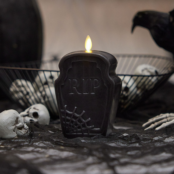 luminara Black Flameless Candle RIP Tombstone