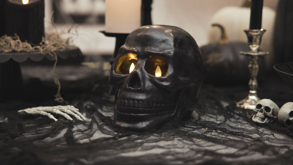 Luminara Black Large Flameless Candle Skull