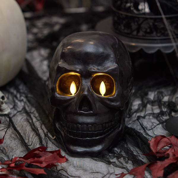 luminara Black Large Flameless Candle Skull