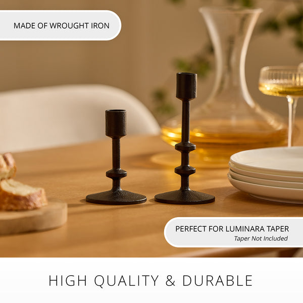 Luminara Black Wrought Iron Modern Taper Holders