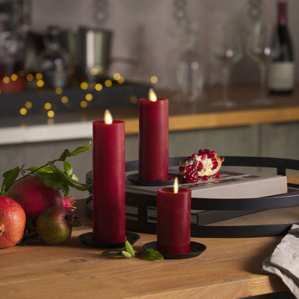 Luminara Burgundy Flameless Candle Slim Pillar