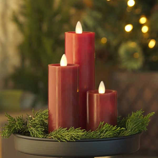 Luminara Burgundy Flameless Candle Slim Pillar