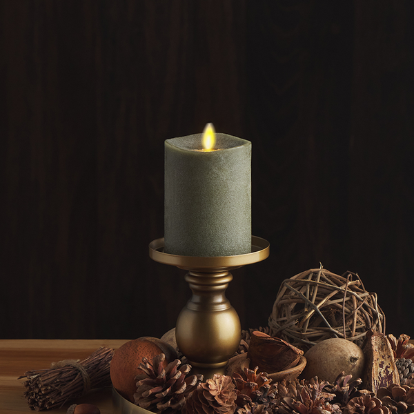 luminara Chalky Stone Grey Flameless Candle Pillar