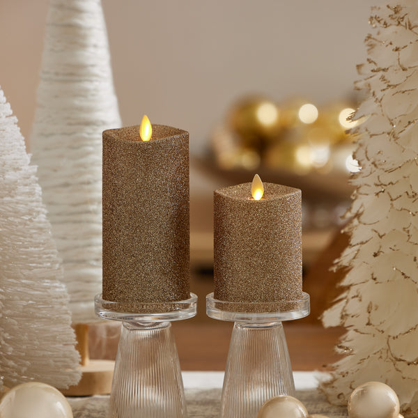 Luminara Gold Glitter Flameless Candle Pillar