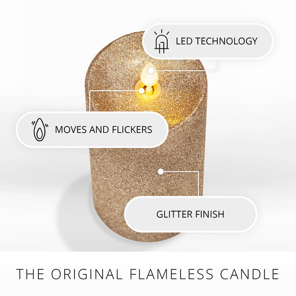Luminara Gold Glitter Flameless Candle Pillar