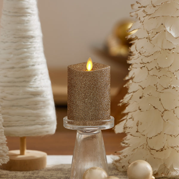 luminara Gold Glitter Flameless Candle Pillar