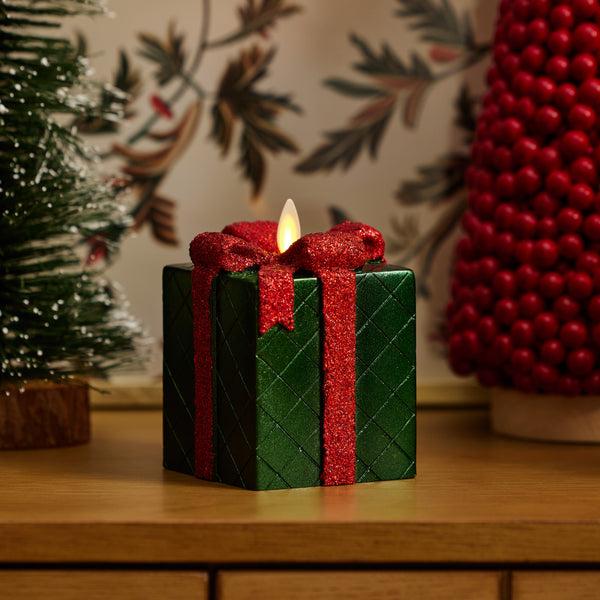 luminara Holiday Green Flameless Candle Gift Box