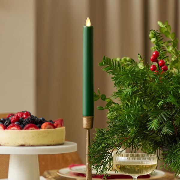 luminara Holiday Green Flameless Candle Taper