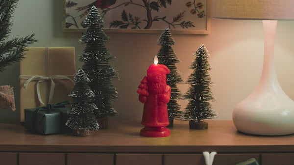 Luminara Holiday Red Chalky Flameless Candle Santa