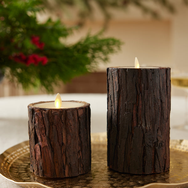 Luminara Real Bark Wood Flameless Candle Pillar