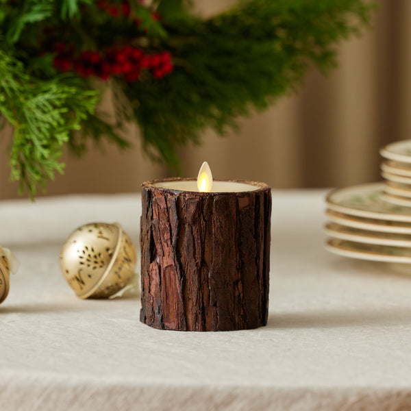 luminara Real Bark Wood Flameless Candle Pillar