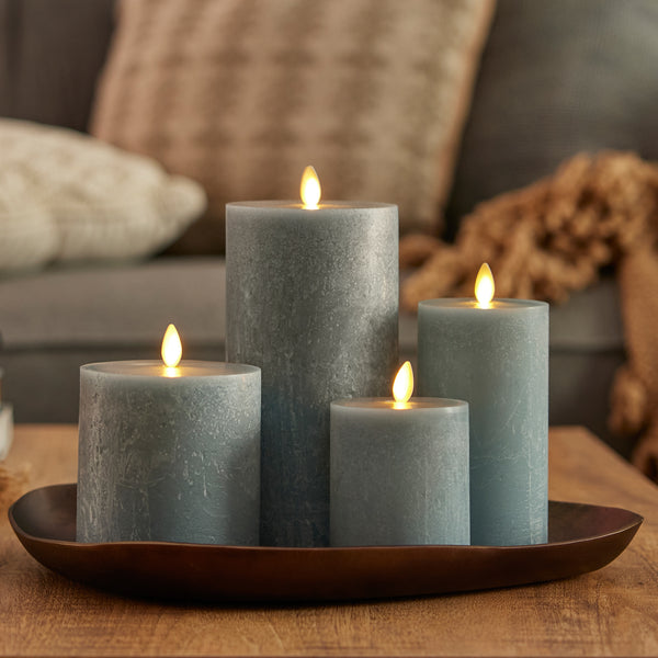 Luminara Rechargeable Seaglass Silver Blue Pillar