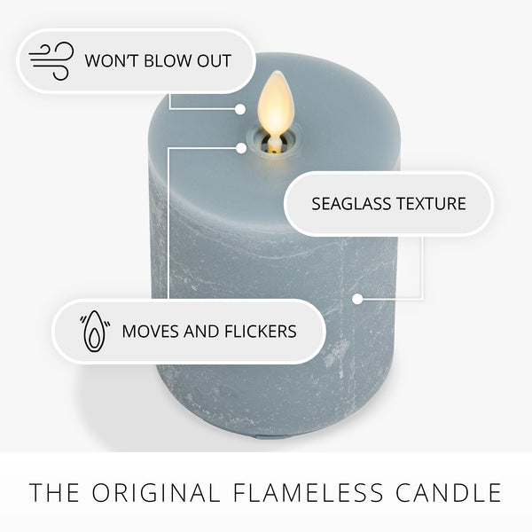 Luminara Rechargeable Seaglass Silver Blue Pillar