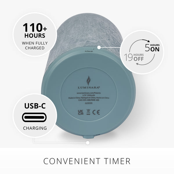 Luminara Rechargeable Seaglass Silver Blue Pillar